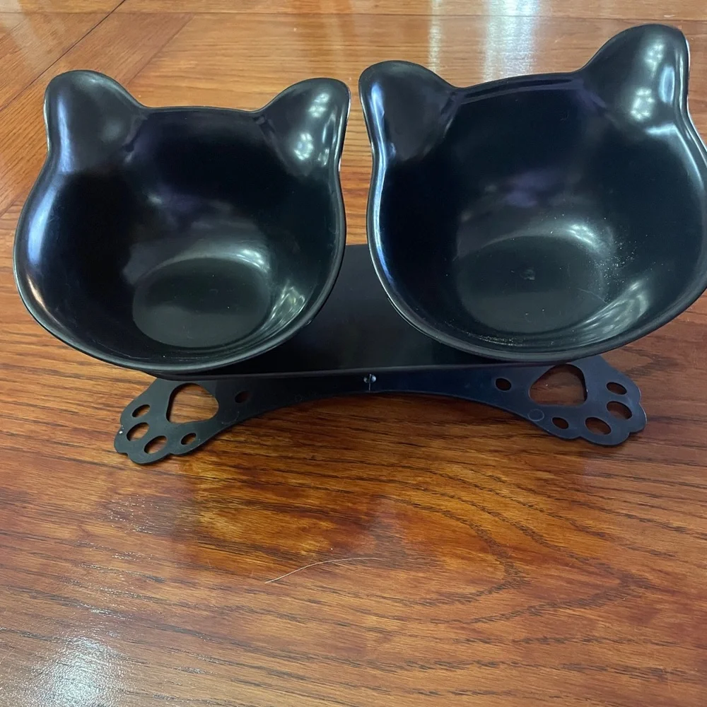 Black Cat Ear Double Pet Bowl